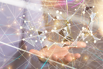Neural network 3D illustration. Big data and cybersecurity