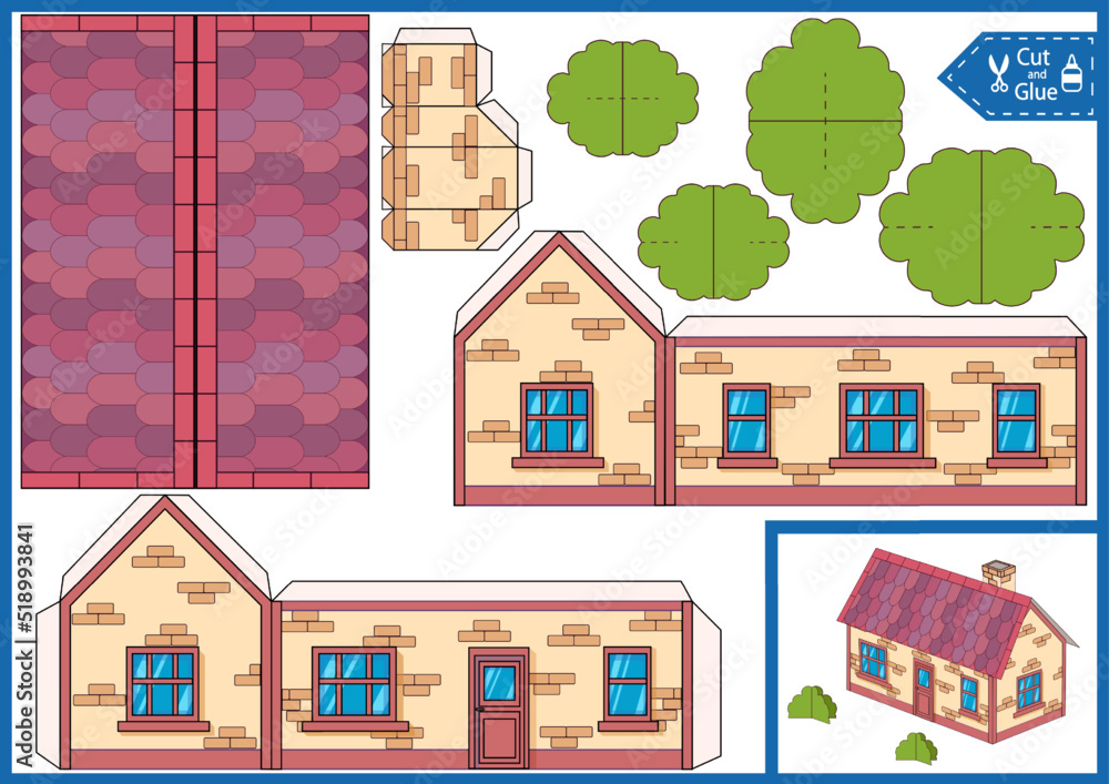 Paper craft kids game. Cut and glue of house. Printable template 3d model toys building. Children gaming activity art page. DIY worksheet. Stock Vector | Adobe Stock paper-craft-kids-game-cut-and-glue-of-house-printable-template-3d-model-toys-building-children-gaming-activity-art-page-diy-worksheet-stock-vector-adobe-stock