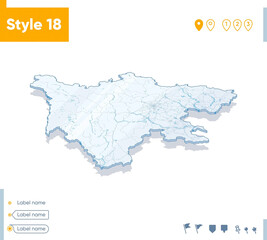 Naklejka na meble Sichuan, China - 3d map on white background with water and roads. Vector map with shadow.