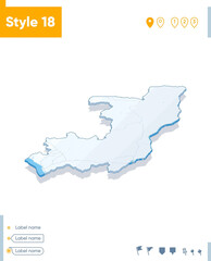 Naklejka na meble Congo - 3d map on white background with water and roads. Vector map with shadow.