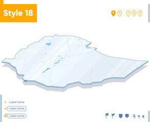 Naklejka na meble Ethiopia - 3d map on white background with water and roads. Vector map with shadow.