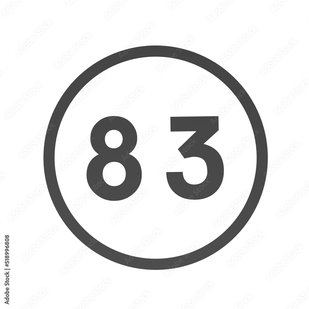 Gray number 83 in a circle on a white background. Numbers and numbers ...