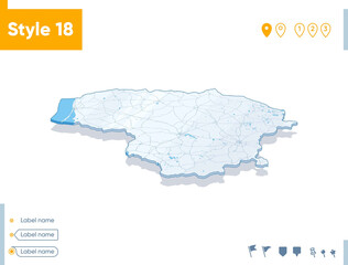 Naklejka na meble Lithuania - 3d map on white background with water and roads. Vector map with shadow.