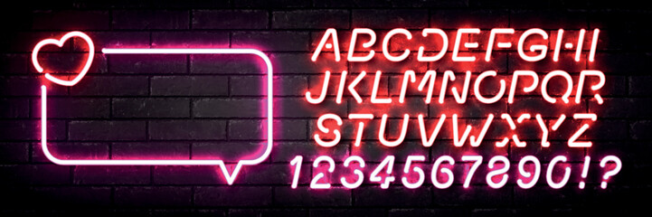 Wall Mural - Vector realistic isolated neon sign of Heart Speech Bubble logo with easy to change color alphabet font on the wall background.
