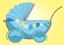 Baby Carriage Stroller Blue Color Vector