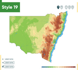 new south wales, australia - high detailed physical map. vector map. dem map.