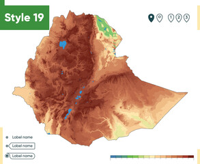 ethiopia - high detailed physical map. vector map. dem map.