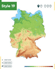 Wall Mural - Germany - high detailed physical map. Vector map. Dem map.