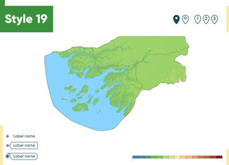  Guinea Bissau - high detailed physical map. Vector map. Dem map.