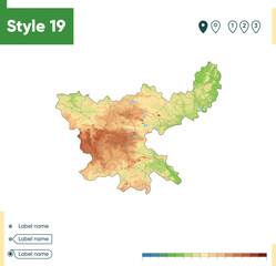 Wall Mural - Jharkhand, India - high detailed physical map. Vector map. Dem map.