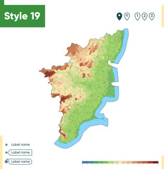 Wall Mural - Tamil Nadu, India - high detailed physical map. Vector map. Dem map.