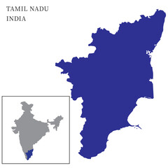 Wall Mural - Tamil Nadu Highlighted in India Map vector illustration (Map not to Scale)	