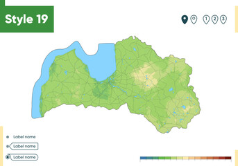 latvia - high detailed physical map. vector map. dem map.