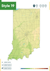indiana, usa - high detailed physical map. vector map. dem map.