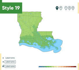 Wall Mural - Louisiana, USA - high detailed physical map. Vector map. Dem map.