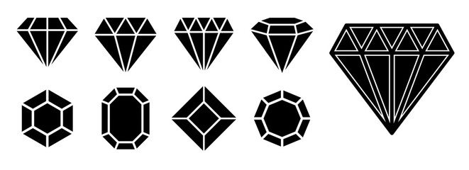 set of diamond outline icon or diamond gems crystal symbols or jewelry gemstone isolated. eps vector