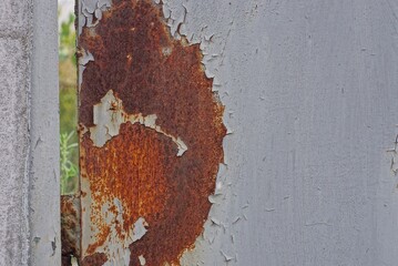 Wall Mural - metal texture from an old gray iron wall with a red rusty stain