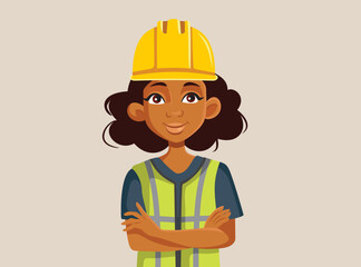 Happy Woman Wearing a Hardhat and Construction Vest Vector Illustration. Female engineer standing smiling with confidence and optimism
