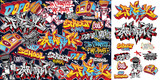 Fototapeta Fototapety dla młodzieży do pokoju - A set of colorful graffiti art sticker illustrations. Cool graffiti sticker for background, print, and textile. Street art urban theme