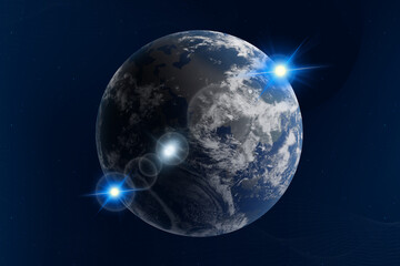Wall Mural - internet technology concept. earth surrounded by satellites for network connection lines in space