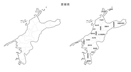  日本　白地図　愛媛県（市区町村）