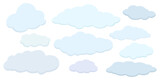 Fototapeta Niebo - Chmury w stylu komiksowym. Zestaw jasnych chmurek. Ilustracja wektorowa.