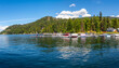 The lakefront resort with sandy beaches, vacation homes and boat slips in their marina at Cavanaugh Bay in Priest Lake, Idaho, in the north Panhandle.