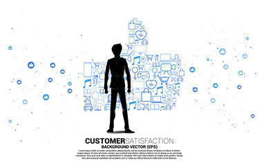 Poster - Businessman and Big thumb up icon from small icon. concept of customer satisfaction , client rating and ranking.