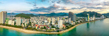 The Coastal City Of Nha Trang Seen From Above In The Morning, Beautiful Coastline. This Is A City That Attracts To Relax In Central Vietnam