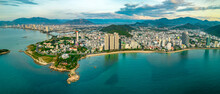 The Coastal City Of Nha Trang Seen From Above In The Morning, Beautiful Coastline. This Is A City That Attracts To Relax In Central Vietnam