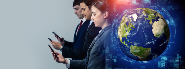 Aufkleber - Global communication network concept. Digital transformation. Wide image for banners, advertisements.