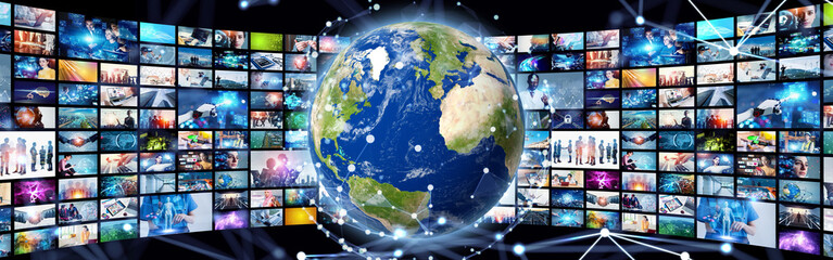 Fototapete - Global communication network concept. Internet movie. Video distribution service. Streaming video. Wide image for banners, advertisements.