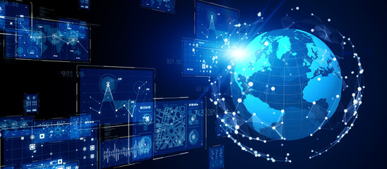 Poster - Global communication network concept. Digital transformation. Wide image for banners, advertisements.