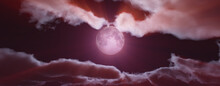 Full Moon At Night Cloud Sky, Illustration