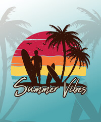 Wall Mural - Retro Vintage Summer Vibes Tshirt Design