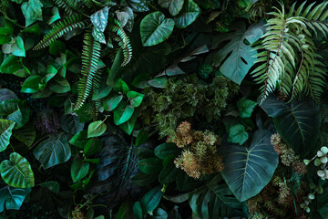 Aufkleber - Full Frame of Green Leaves Pattern Background, Nature Lush Foliage Leaf Texture, tropical leaf