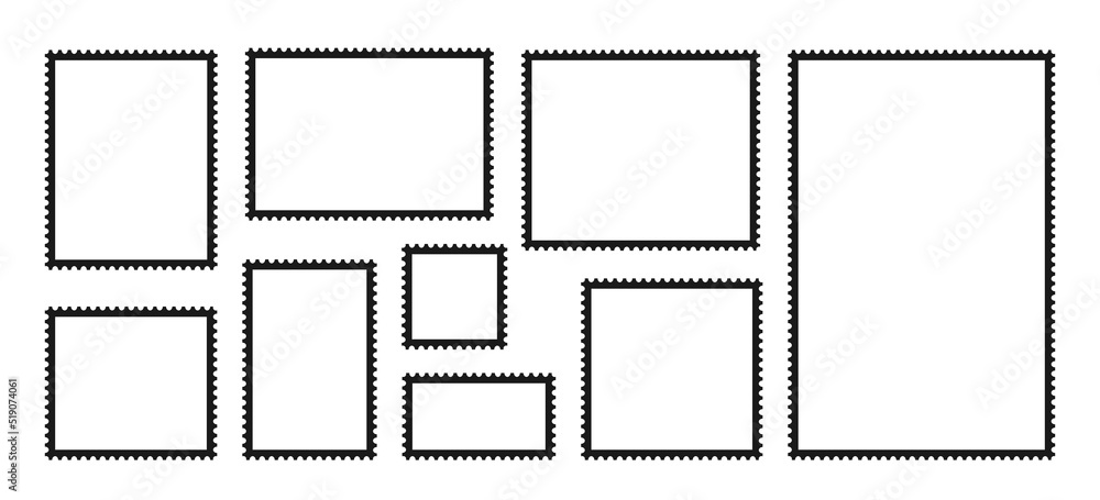 Postage stamp frames set. Empty border template for postcards and ...