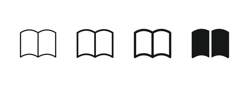 Open book icon, read symbol sign in solid, filled, thin line, outline and stroke style