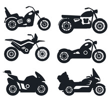 Different Types Motorbiking Vehicles Vector Silhouette