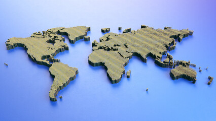 Leinwandbilder - Map planet earth/Planet earth with continents, consisting of 3d elements. The technological background can be used to demonstrate the processes of science and education. 