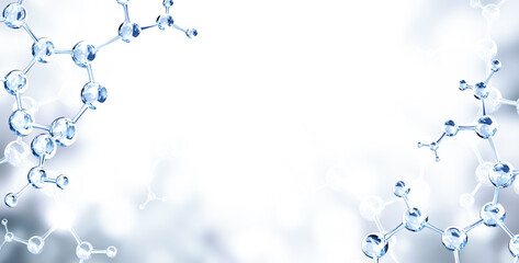 Wall Mural - horizontal banner with models of abstract molecular structure. science or education background with 