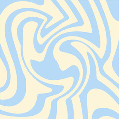 Wall Mural - Wavy swirl square background in blue and beige colors.  Vector Illustration in style hippie 70s, 60s. Aesthetic graphic print. 
