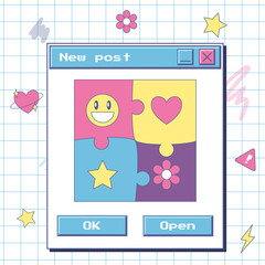Wall Mural - template for social networks with a window about a new post. aesthetic of an old computer. vintage u