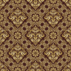 Classic seamless pattern. Damask orient ornament. Classic vintage brown and golden background. Orient ornament for fabric, wallpaper and packaging