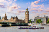Fototapeta Londyn - Big Ben, Westminster Bridge on River Thames in London, England, UK