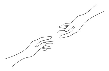 two hands reaching out to each other. help and support concept. minimalistic vector illustration in 