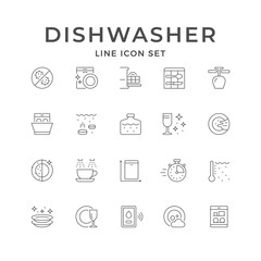 Set line icons of dishwasher