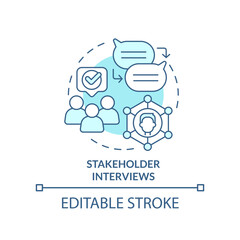 Wall Mural - Stakeholder interviews turquoise concept icon. Research for content design abstract idea thin line illustration. Isolated outline drawing. Editable stroke. Arial, Myriad Pro-Bold fonts used
