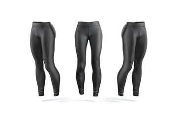 Wall Mural - Blank black women sport leggings mockup, front and side view
