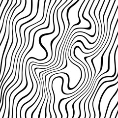 Fototapete - Vector Seamless Pattern with Distorted Stripes. Abstract Minimalist Monochrome Waves. Water Ripple Texture. Psychedelic Background with Swirl Lines